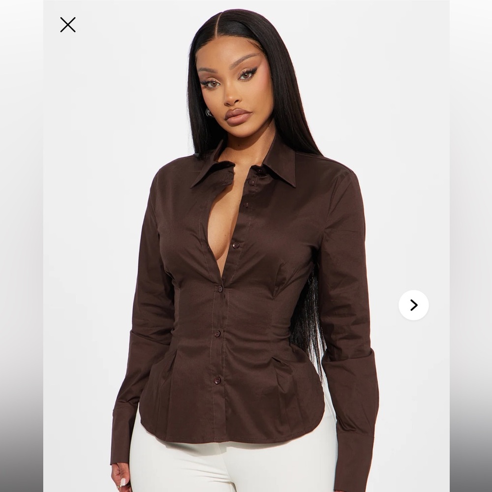 Fashion Nova Brown Button Down Shirt